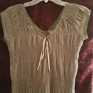 Boho Style Olive Green Top/w Bow Tie & sequences
